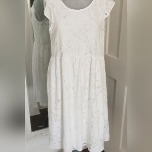 Monteau White Sleeveless Lace Overlay Romantic Eyelet Mini Dress Size Large